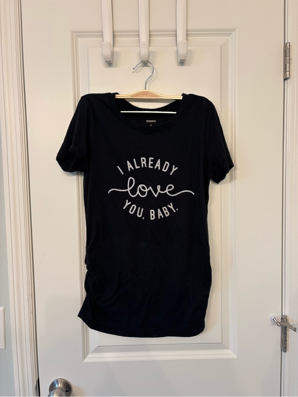 Women’s Black Graphic Maternity Tee - I Already Love You, Baby